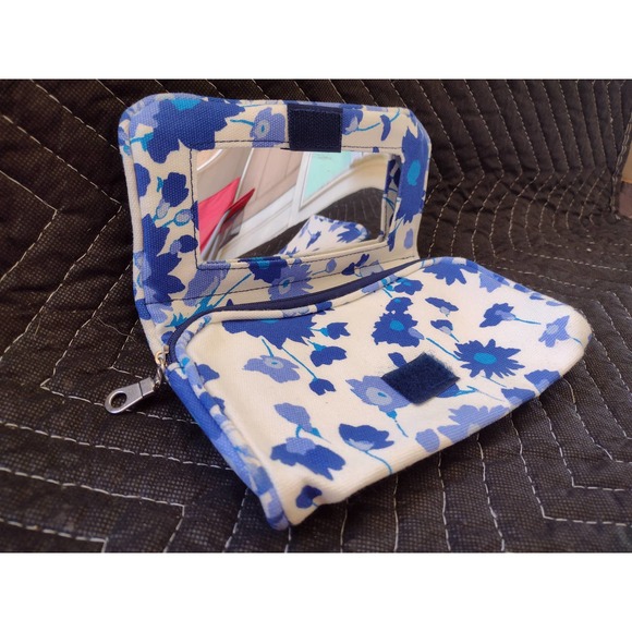 Gap Blue Floral Bi-fold Cosmetic Bag with Mirror - Picture 3 of 6